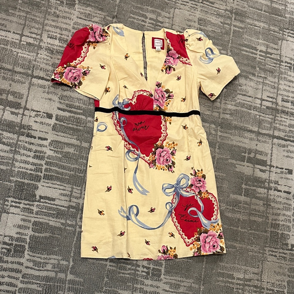 Anthropologie Cream Mini Dress with Red Heart & Pink Floral Print - Picture 5 of 5
